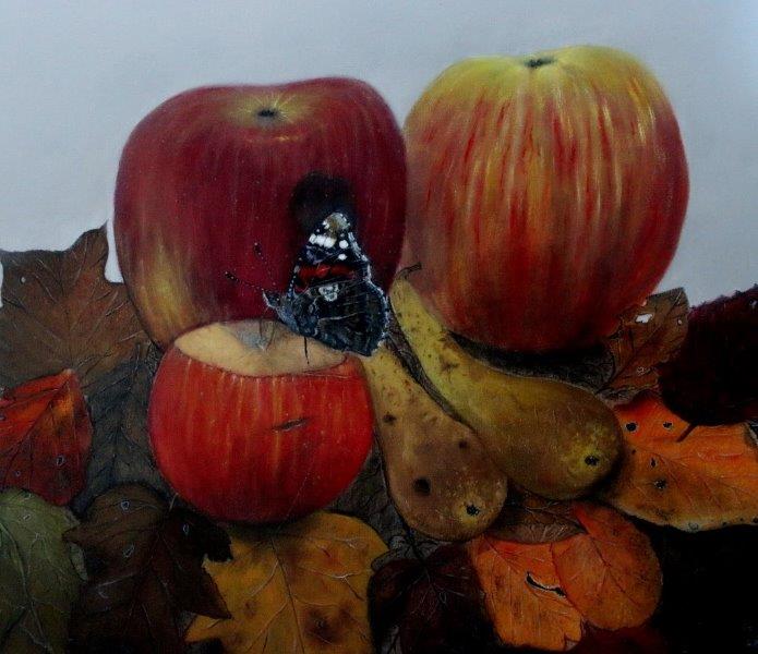 Red admiral on fruit 70 x 70 cm
